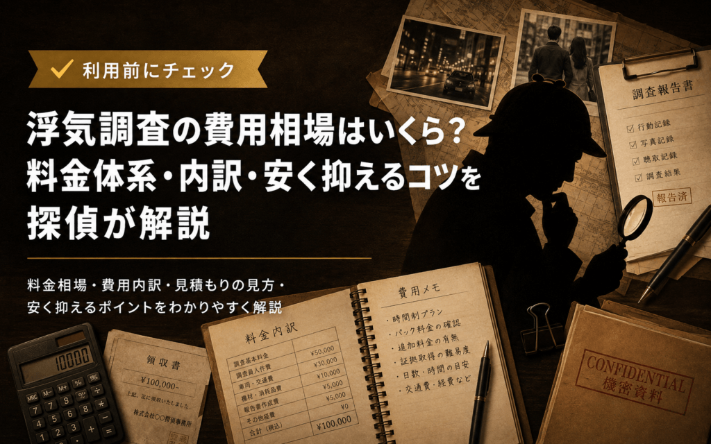 浮気調査の費用相場はいくら？料金体系・内訳・安く抑えるコツを探偵が解説